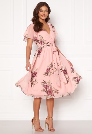 Goddiva Flutter Floral Midi Dress Peach M (UK12)