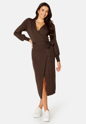 BUBBLEROOM Ryann knitted wrap dress Dark brown L