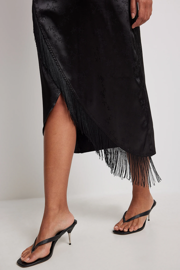 NA-KD Boho Jacquard midiklänning i satin - Black