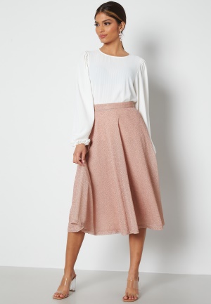 Goddiva Glitter Midi Skirt Nude XS (UK8)