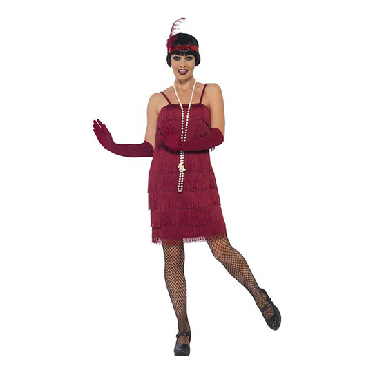 Flapper Mörkröd Kort Maskeraddräkt - Large