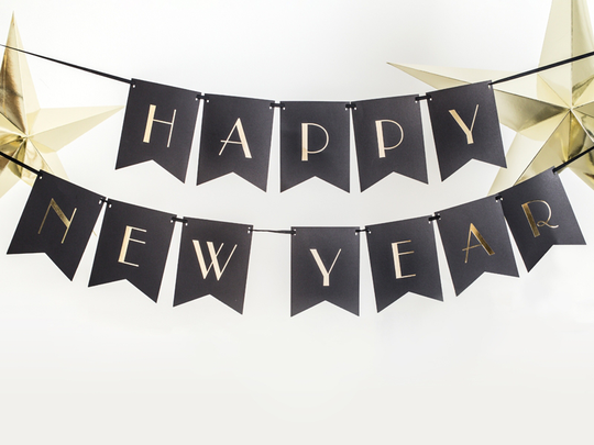 Vimpel - Happy New Year - Svart/Guld