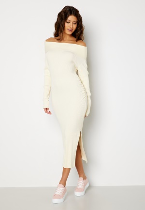 BUBBLEROOM Josie knitted off shoulder dress Cream S