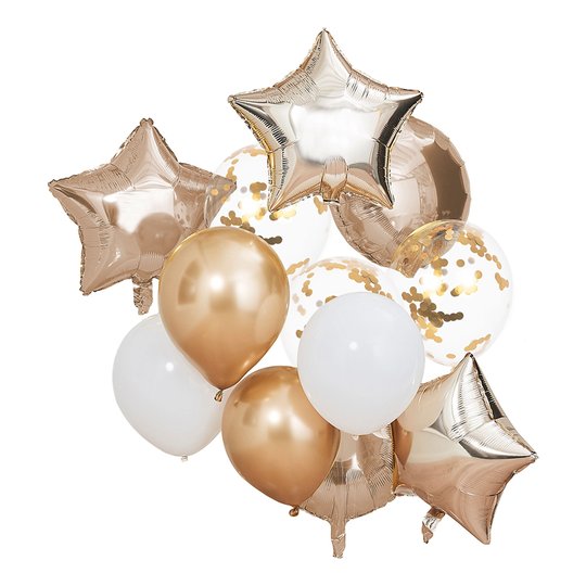 Ballongbukett Guld/Vit - 12-pack