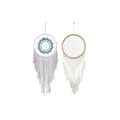 Drömfångare DKD Home Decor Bomull Vit Celeste Rattan Boho (33 x 2 x 100 cm) (2 antal)