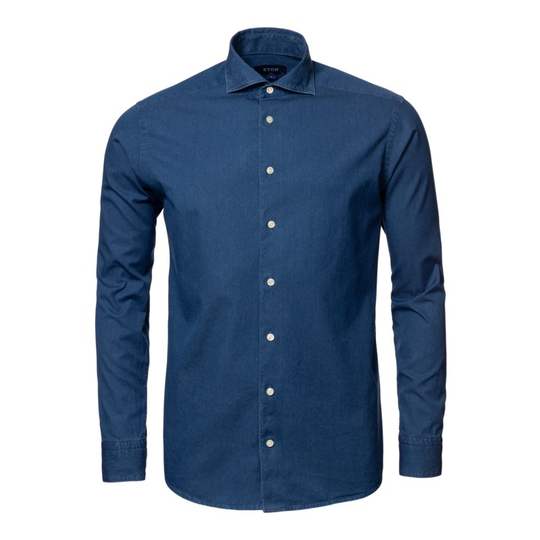 Lätt denimskjorta slim fit mellanblå