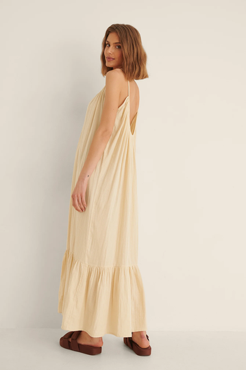 NA-KD Boho Maxiklänning i mjuk bomull - Beige