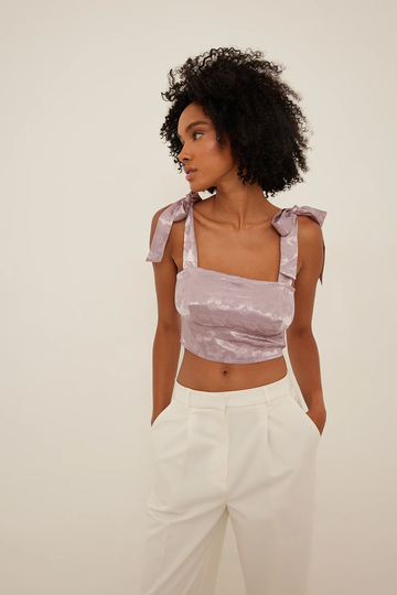 NA-KD Boho Cup Detail Satin Top - Purple