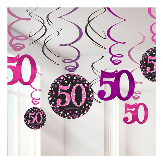 Swirls 50 Rosa Hängande Dekoration - 12-pack