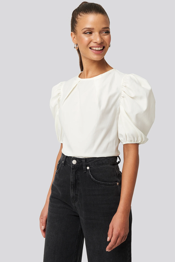NA-KD Boho Puff Shoulder Short Sleeve Blouse - White