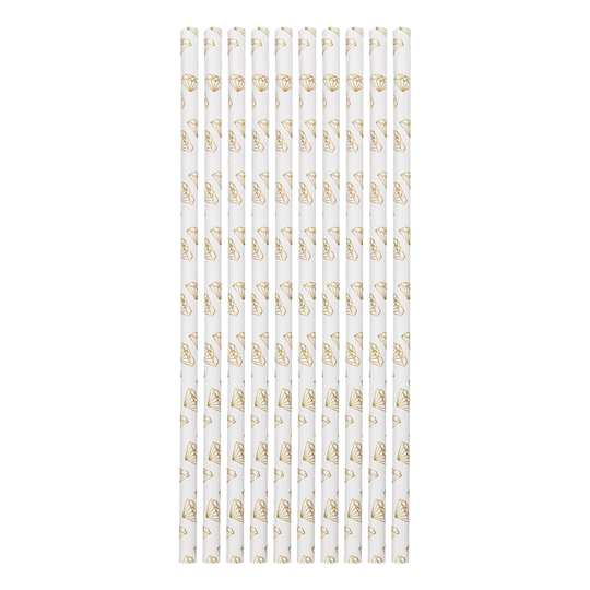 Papperssugrör Guld Diamanter - 10-pack