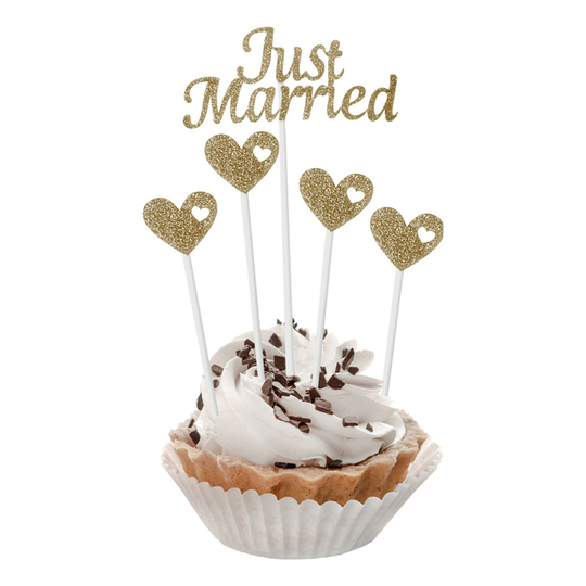Cakepicks Just Married Guld Glitter - 5-pack