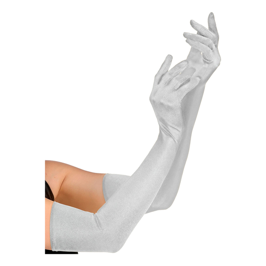 Silver Satinhandskar Extra Långa - One size