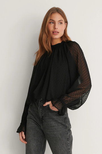 NA-KD Boho Voluminös Blus - Black