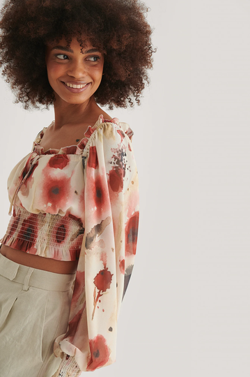 NA-KD Boho Recycled blus med fyrkantig halsringning - Flower