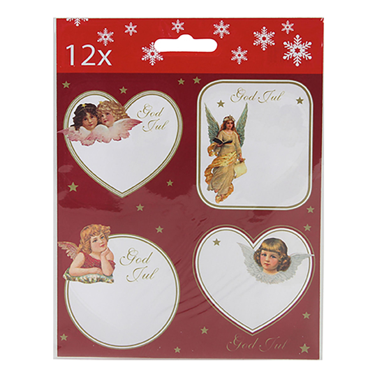 Juletiketter God Jul Änglar - 12-pack