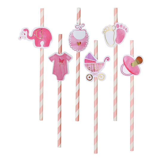 Papperssugrör Baby Girl Ljusrosa - 8-pack