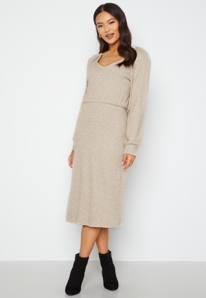 Happy Holly Josey rib midi dress Beige melange 32/34
