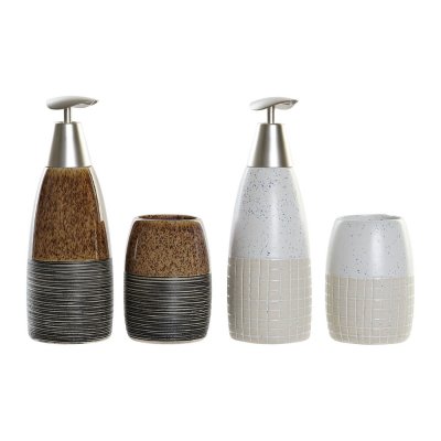 Badkit DKD Home Decor Vit Brun Beige Stengods Boho (2 pcs)