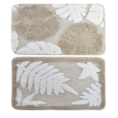 Badrumsmatta DKD Home Decor Beige Polyester Vit (45 x 70 x 2 cm) (2 pcs)