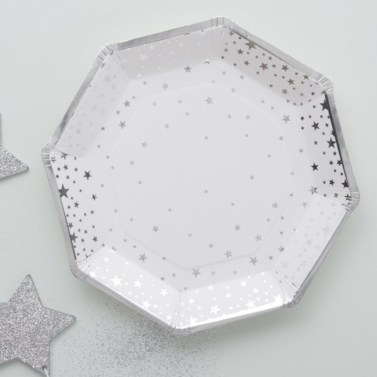 Papptallrikar - Metallic Silver Star