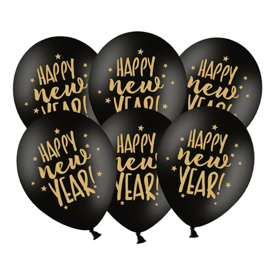 Ballonger Happy New Year Svart/Guld - 6-pack