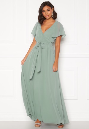Goddiva Flutter Chiffon Maxi Dress Sage Green XS (UK8)