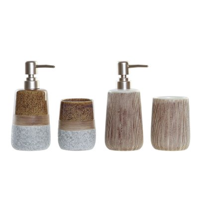 Badkit DKD Home Decor Brun Grå Stengods Boho (2 pcs)