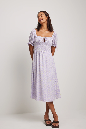 NA-KD Boho Klänning med knytärm - Purple,Flower