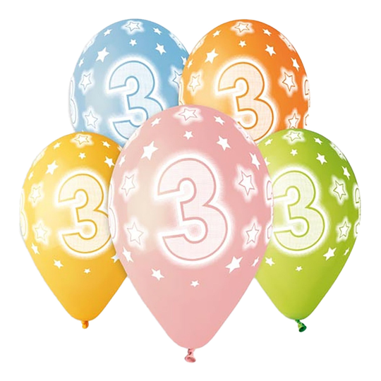 Ballonger Siffra 3 Flerfärgade - 5-pack