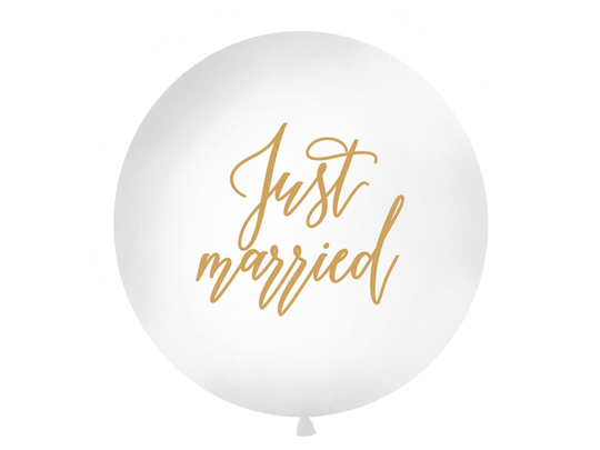 Jätteballong - Just Married - Vit/Guld
