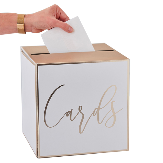 Box för Kort Bröllop Vit/Guld