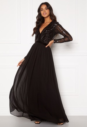 Goddiva Deep V Sequin Maxi Dress Black S (UK10)