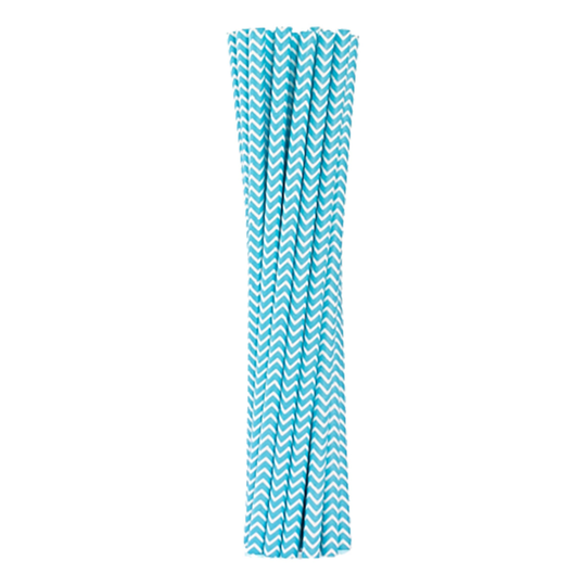 Ljusblå Papperssugrör Chevron - 12-pack