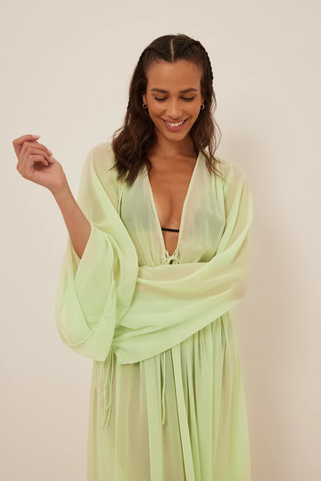NA-KD Boho Chiffongklänning med knytning i midjan - Green