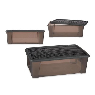 Låda med lock Elegance Grå Plast (19,5 x 11,5 x 33 cm)