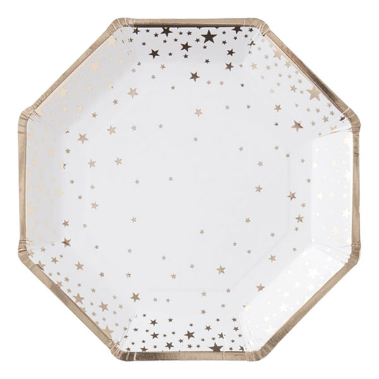 Papperstallrikar Oktagon Stjärnor Guld Metallic - 8-pack