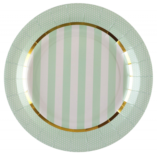 Papptallrikar - Randiga - Mint/Guld