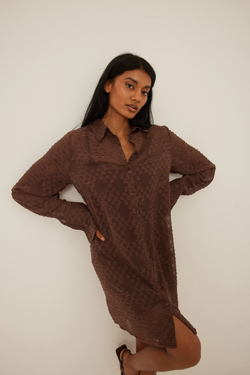 NA-KD Boho Recycled dobby skjortklänning - Brown