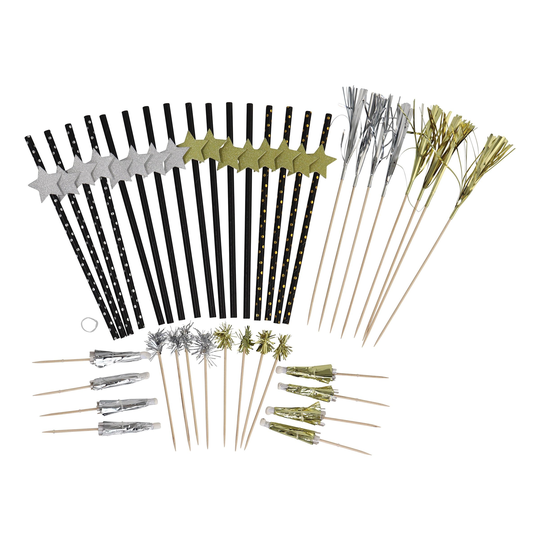 Drinkdekorationer Guld/Silver/Svart - 40-pack