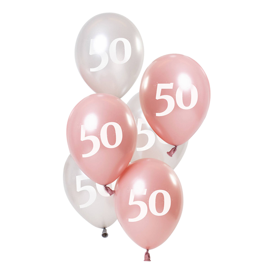 Ballonger Rosa/Vit 50 År - 6-pack