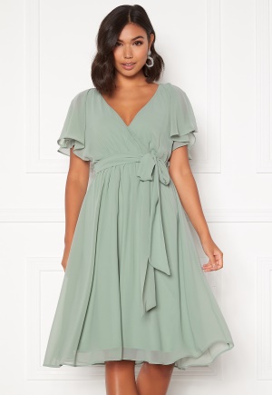 Goddiva Flutter Chiffon Midi Dress Sage Green L (UK14)