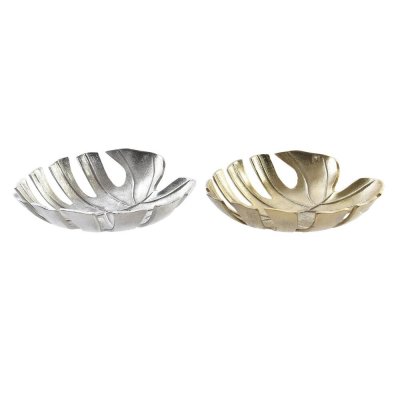 Bordsdekoration DKD Home Decor Silvrig Gyllene Aluminium Tropiskt Löv av en växt (24 x 22 x 6 cm) (2 antal)
