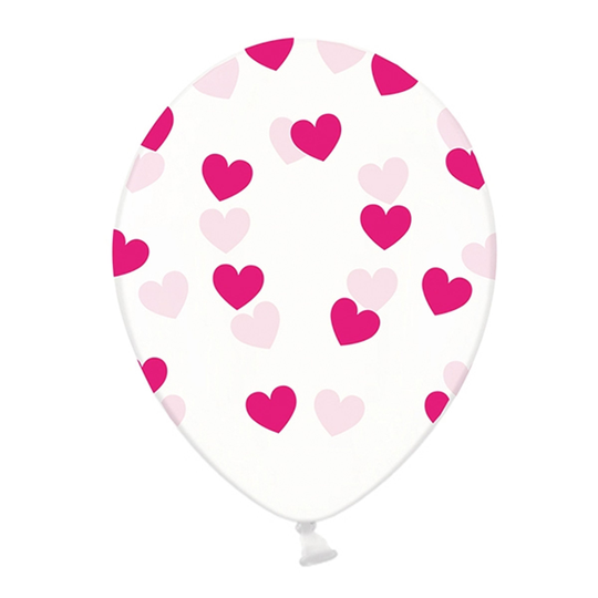 Ballonger Transparenta med Rosa Hjärtan - 6-pack