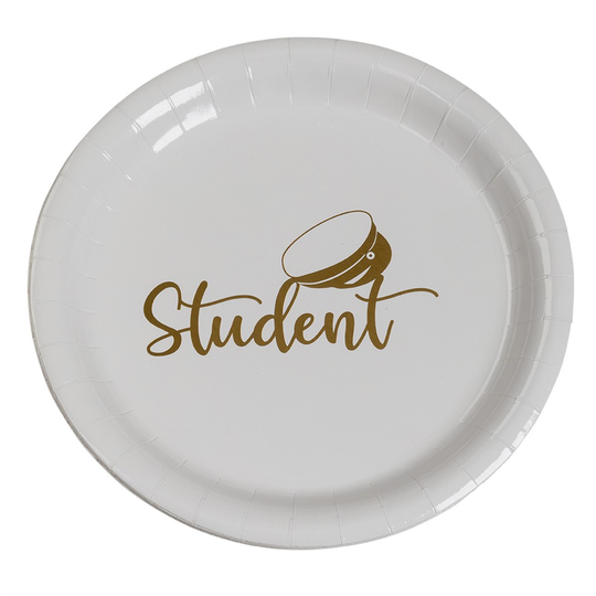 Papptallrikar - Student - Vit/Guld