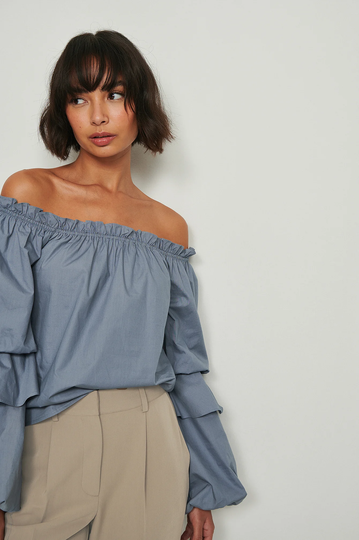 NA-KD Boho Ekologisk off shoulder-blus - Blue