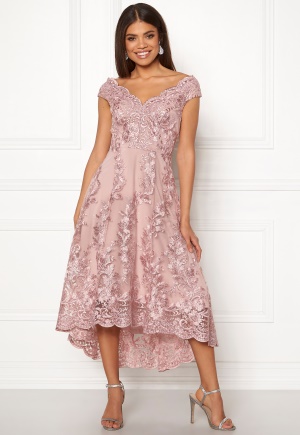 Goddiva Embroidered Lace Dress Blush L (UK14)