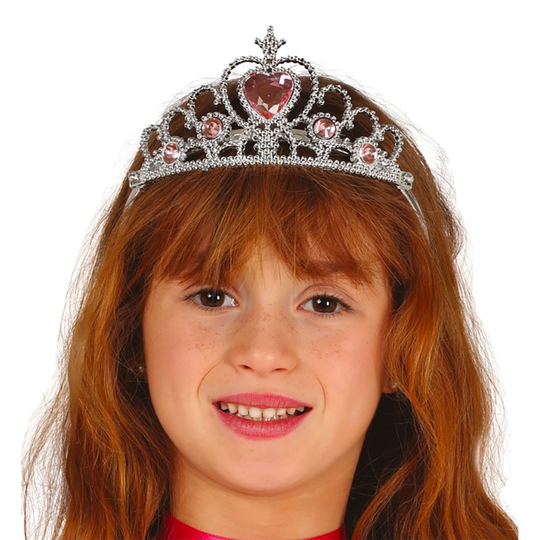 Silver Tiara med Rosa Stenar - One size