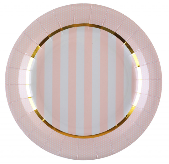 Papptallrikar - Randiga - Rosa/Guld