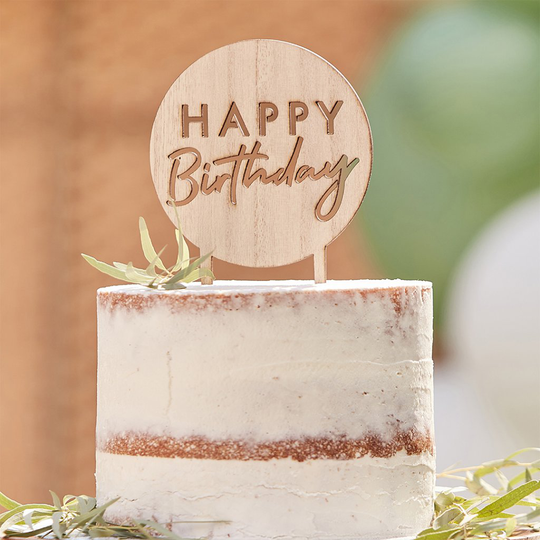 Cake Topper - Träcirkel - Happy Birthday